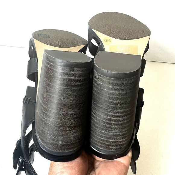 Vince Camuto Womens 7.5M Black Leather High Heels Ankle Wrap Zip Open Toe Sandal - Picture 8 of 11